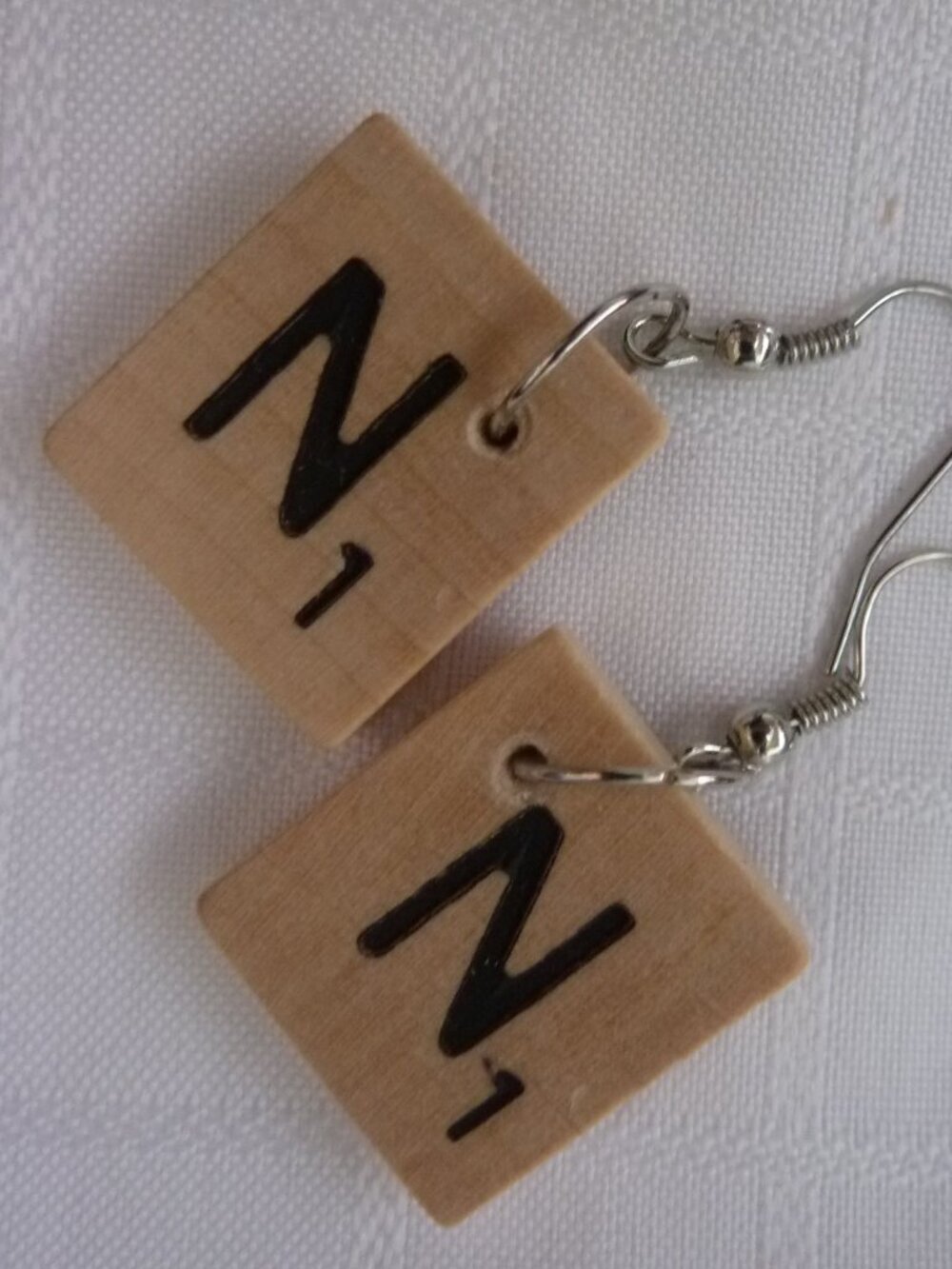 No82-30-51 Handmade earrings made from Scrabble tiles Three available